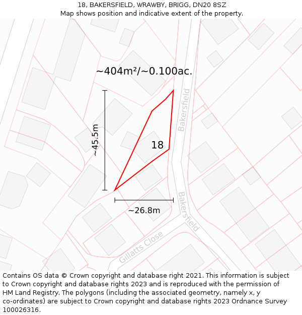 18, BAKERSFIELD, WRAWBY, BRIGG, DN20 8SZ: Plot and title map