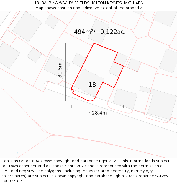 18, BALBINA WAY, FAIRFIELDS, MILTON KEYNES, MK11 4BN: Plot and title map