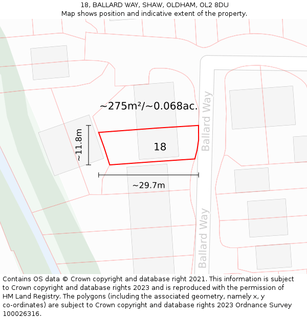 18, BALLARD WAY, SHAW, OLDHAM, OL2 8DU: Plot and title map