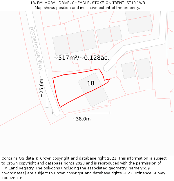 18, BALMORAL DRIVE, CHEADLE, STOKE-ON-TRENT, ST10 1WB: Plot and title map