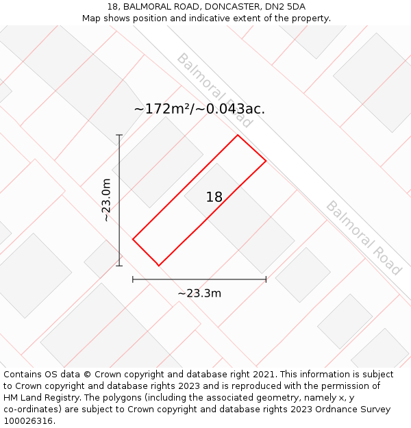 18, BALMORAL ROAD, DONCASTER, DN2 5DA: Plot and title map