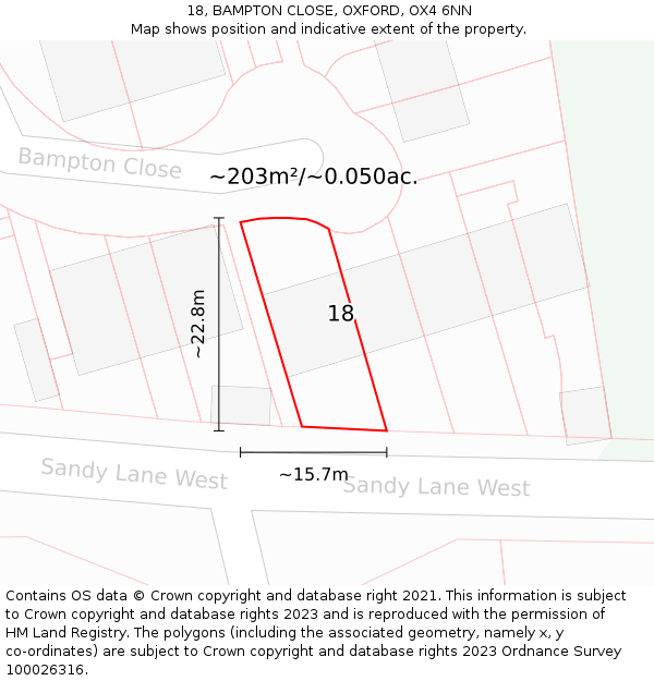 18, BAMPTON CLOSE, OXFORD, OX4 6NN: Plot and title map