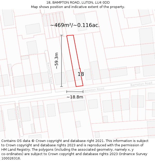 18, BAMPTON ROAD, LUTON, LU4 0DD: Plot and title map