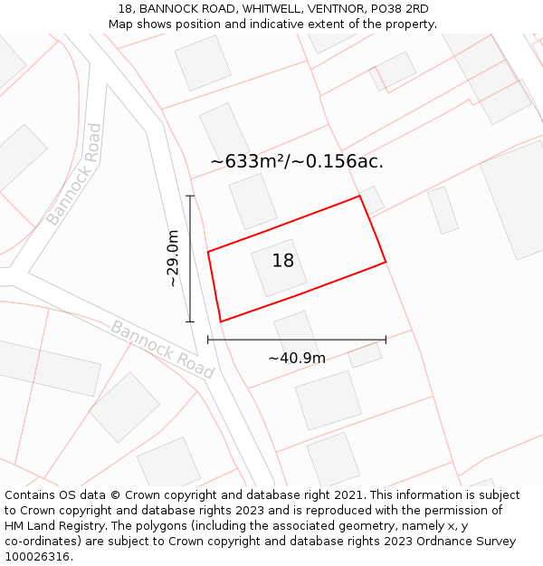 18, BANNOCK ROAD, WHITWELL, VENTNOR, PO38 2RD: Plot and title map