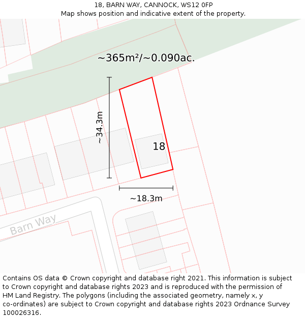 18, BARN WAY, CANNOCK, WS12 0FP: Plot and title map