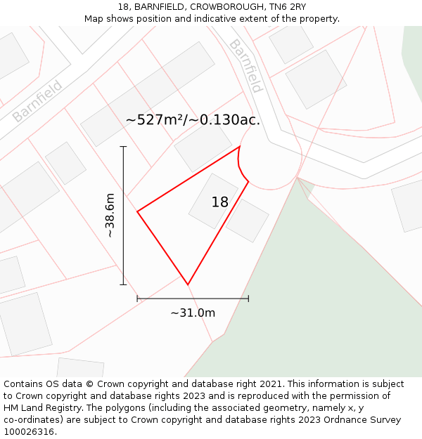 18, BARNFIELD, CROWBOROUGH, TN6 2RY: Plot and title map