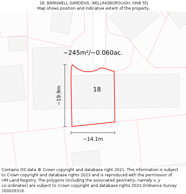 18, BARNWELL GARDENS, WELLINGBOROUGH, NN8 5FJ: Plot and title map