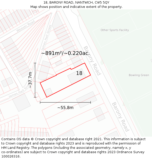 18, BARONY ROAD, NANTWICH, CW5 5QY: Plot and title map