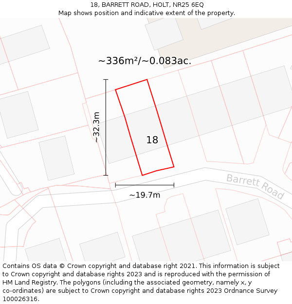 18, BARRETT ROAD, HOLT, NR25 6EQ: Plot and title map