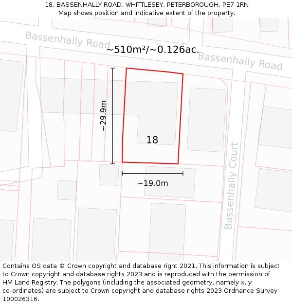 18, BASSENHALLY ROAD, WHITTLESEY, PETERBOROUGH, PE7 1RN: Plot and title map