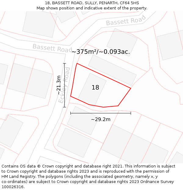 18, BASSETT ROAD, SULLY, PENARTH, CF64 5HS: Plot and title map