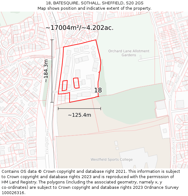 18, BATESQUIRE, SOTHALL, SHEFFIELD, S20 2GS: Plot and title map