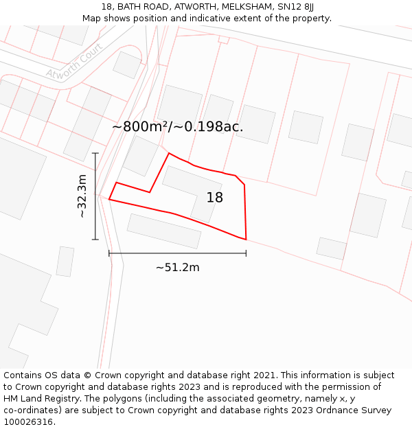 18, BATH ROAD, ATWORTH, MELKSHAM, SN12 8JJ: Plot and title map