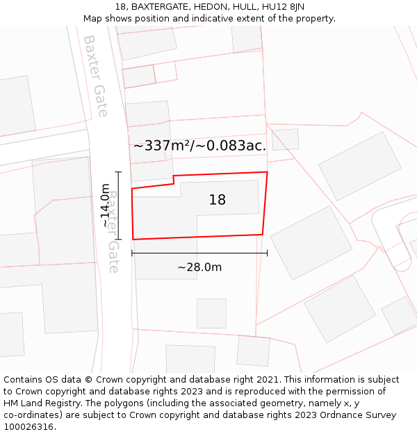 18, BAXTERGATE, HEDON, HULL, HU12 8JN: Plot and title map