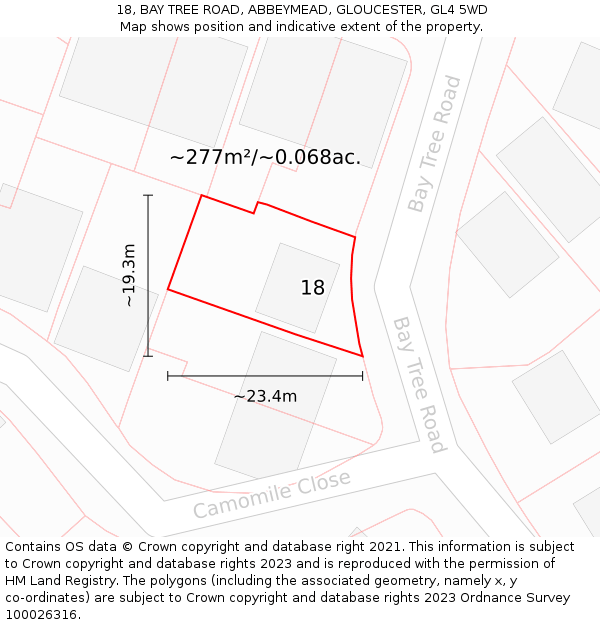 18, BAY TREE ROAD, ABBEYMEAD, GLOUCESTER, GL4 5WD: Plot and title map