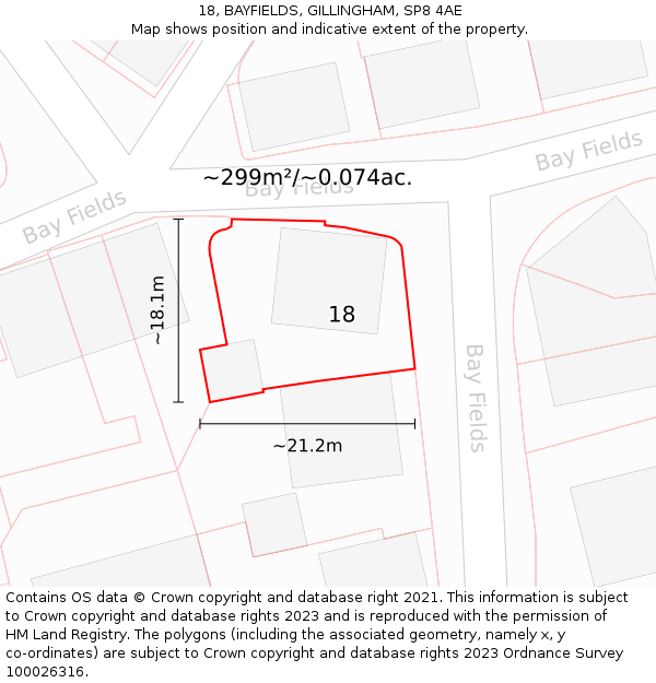 18, BAYFIELDS, GILLINGHAM, SP8 4AE: Plot and title map