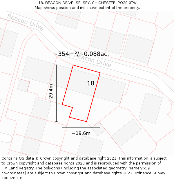 18, BEACON DRIVE, SELSEY, CHICHESTER, PO20 0TW: Plot and title map