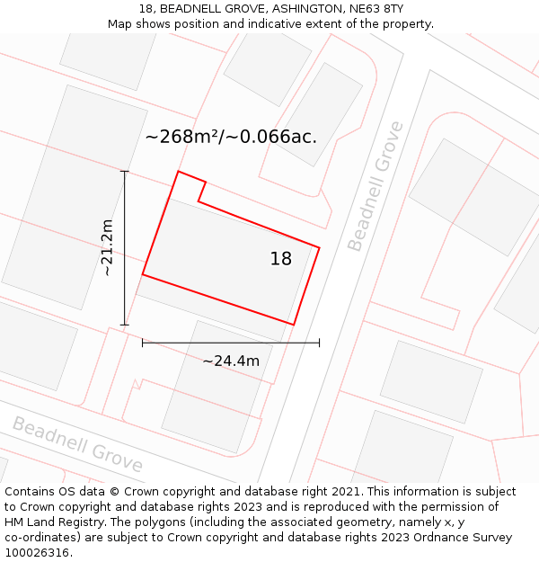 18, BEADNELL GROVE, ASHINGTON, NE63 8TY: Plot and title map