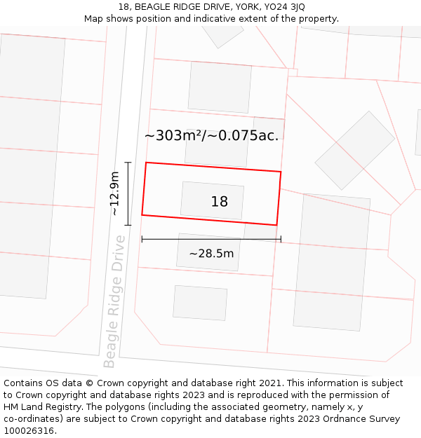 18, BEAGLE RIDGE DRIVE, YORK, YO24 3JQ: Plot and title map
