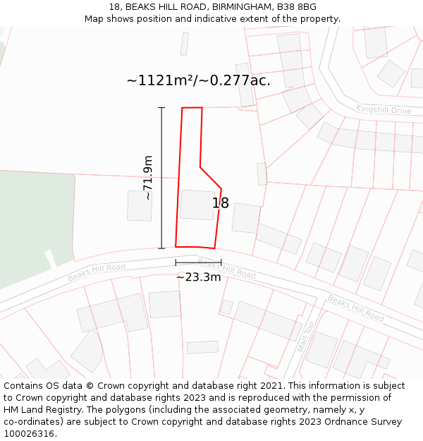 18, BEAKS HILL ROAD, BIRMINGHAM, B38 8BG: Plot and title map