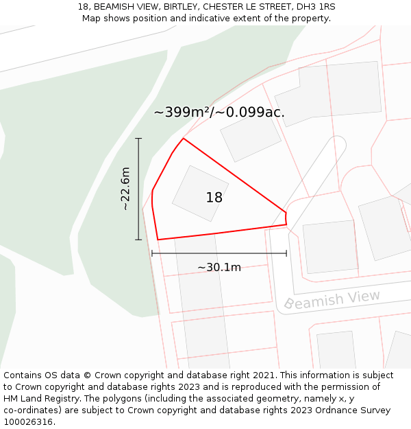 18, BEAMISH VIEW, BIRTLEY, CHESTER LE STREET, DH3 1RS: Plot and title map