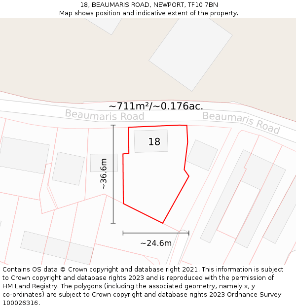 18, BEAUMARIS ROAD, NEWPORT, TF10 7BN: Plot and title map