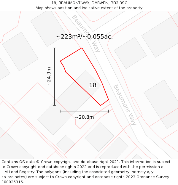 18, BEAUMONT WAY, DARWEN, BB3 3SG: Plot and title map