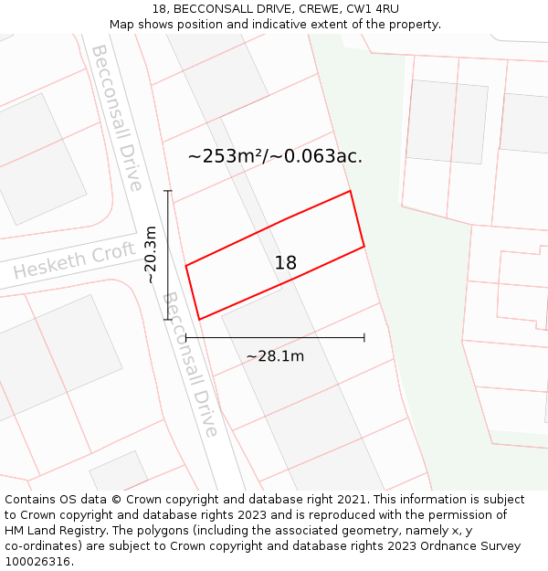 18, BECCONSALL DRIVE, CREWE, CW1 4RU: Plot and title map