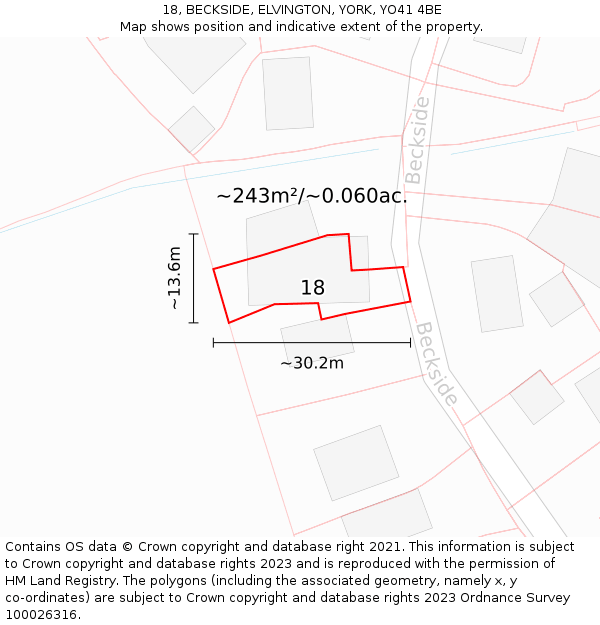 18, BECKSIDE, ELVINGTON, YORK, YO41 4BE: Plot and title map