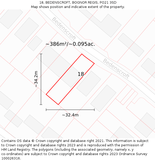 18, BEDENSCROFT, BOGNOR REGIS, PO21 3SD: Plot and title map