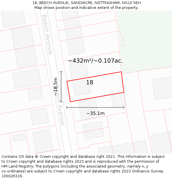 18, BEECH AVENUE, SANDIACRE, NOTTINGHAM, NG10 5EH: Plot and title map