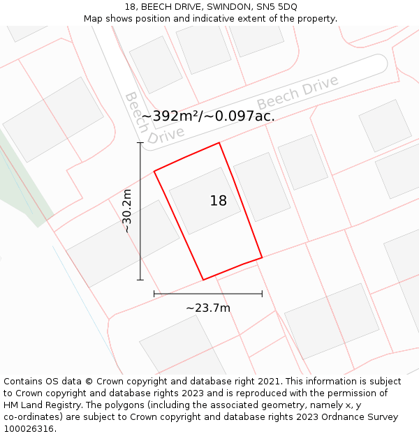 18, BEECH DRIVE, SWINDON, SN5 5DQ: Plot and title map