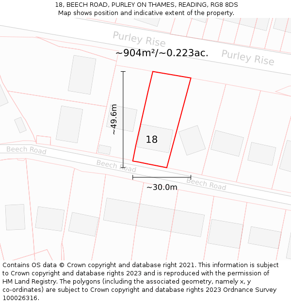 18, BEECH ROAD, PURLEY ON THAMES, READING, RG8 8DS: Plot and title map