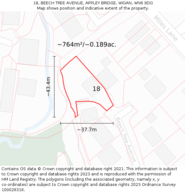 18, BEECH TREE AVENUE, APPLEY BRIDGE, WIGAN, WN6 9DG: Plot and title map