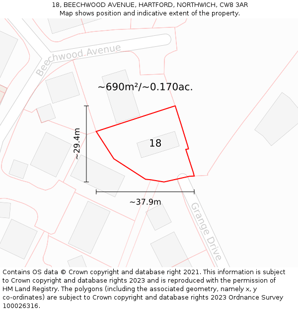 18, BEECHWOOD AVENUE, HARTFORD, NORTHWICH, CW8 3AR: Plot and title map