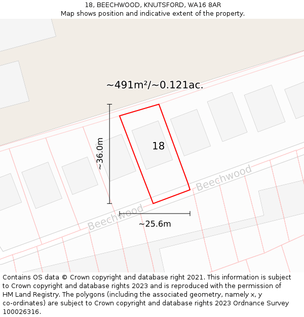 18, BEECHWOOD, KNUTSFORD, WA16 8AR: Plot and title map