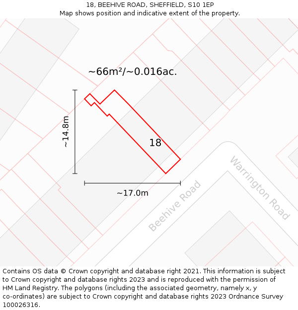 18, BEEHIVE ROAD, SHEFFIELD, S10 1EP: Plot and title map