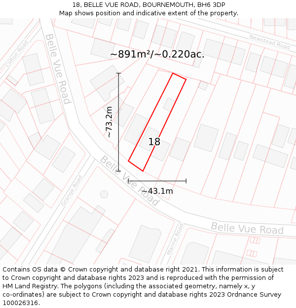 18, BELLE VUE ROAD, BOURNEMOUTH, BH6 3DP: Plot and title map