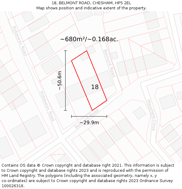 18, BELMONT ROAD, CHESHAM, HP5 2EL: Plot and title map