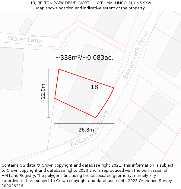 18, BELTON PARK DRIVE, NORTH HYKEHAM, LINCOLN, LN6 9XW: Plot and title map