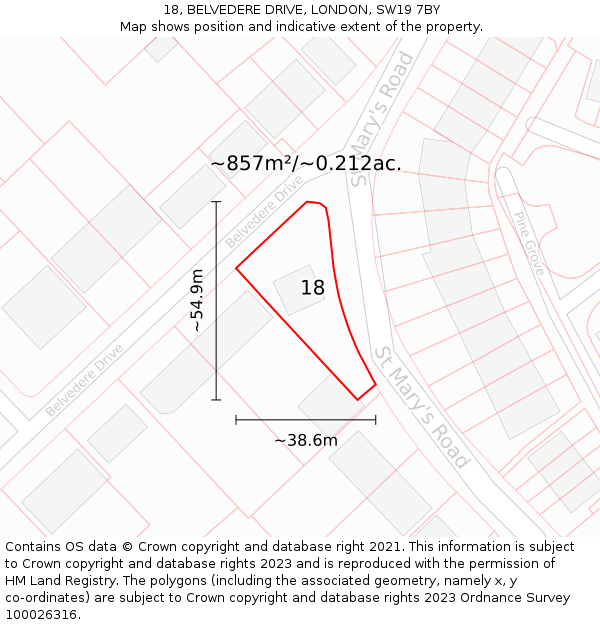 18, BELVEDERE DRIVE, LONDON, SW19 7BY: Plot and title map