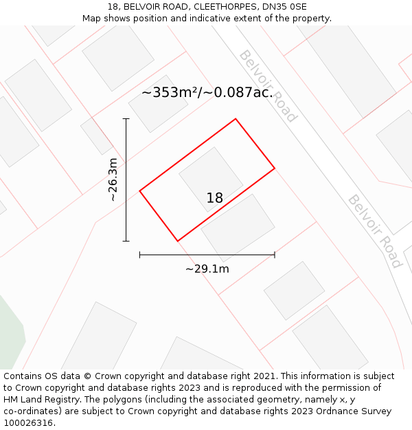 18, BELVOIR ROAD, CLEETHORPES, DN35 0SE: Plot and title map