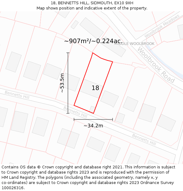 18, BENNETTS HILL, SIDMOUTH, EX10 9XH: Plot and title map