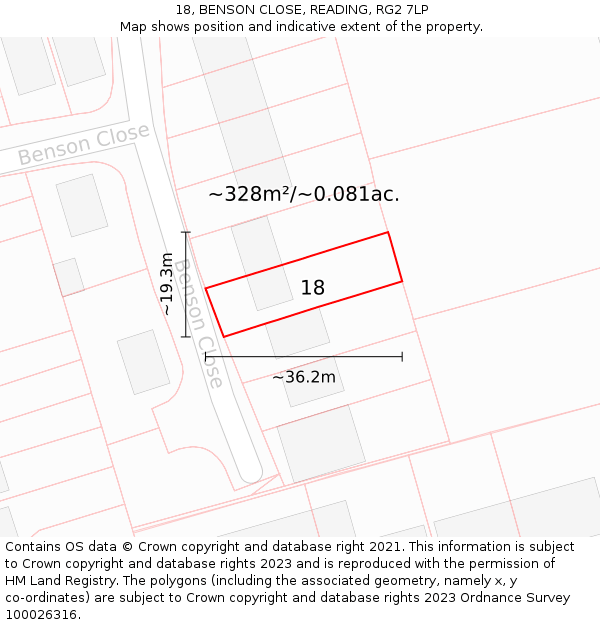 18, BENSON CLOSE, READING, RG2 7LP: Plot and title map