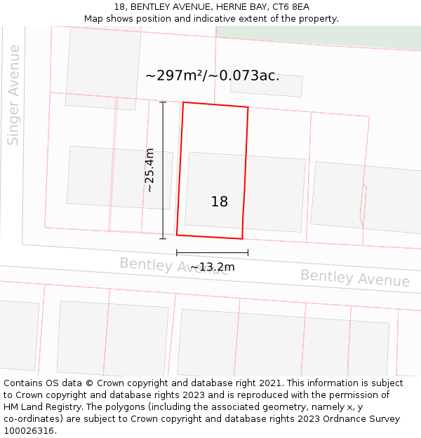 18, BENTLEY AVENUE, HERNE BAY, CT6 8EA: Plot and title map