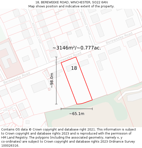 18, BEREWEEKE ROAD, WINCHESTER, SO22 6AN: Plot and title map