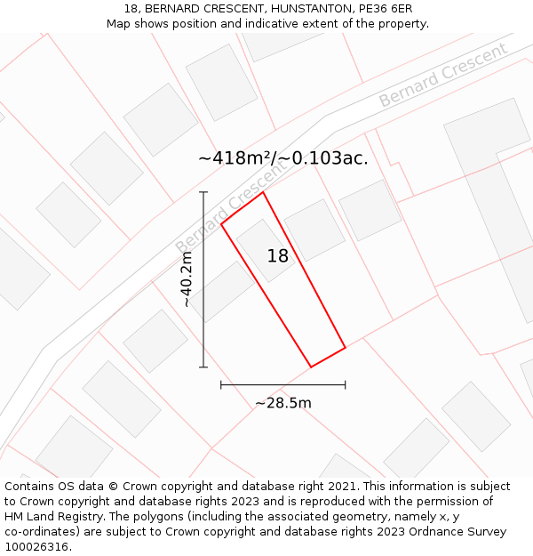 18, BERNARD CRESCENT, HUNSTANTON, PE36 6ER: Plot and title map