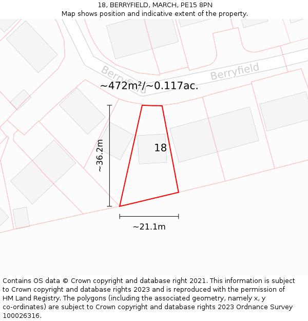 18, BERRYFIELD, MARCH, PE15 8PN: Plot and title map