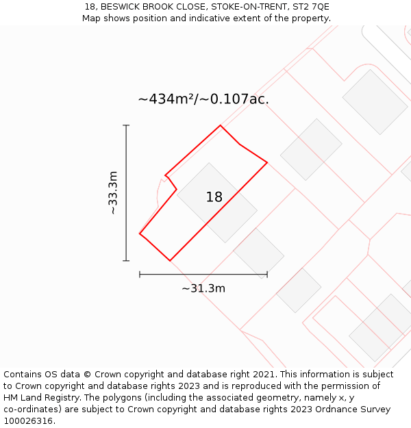 18, BESWICK BROOK CLOSE, STOKE-ON-TRENT, ST2 7QE: Plot and title map