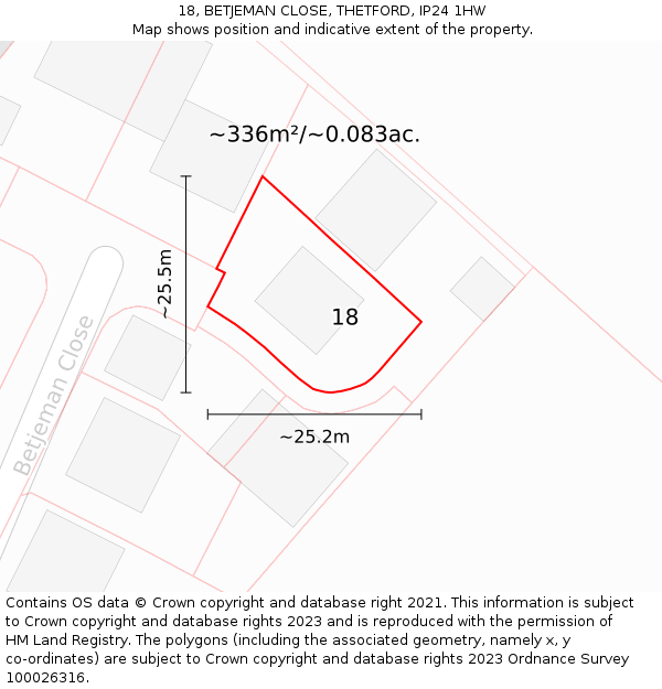 18, BETJEMAN CLOSE, THETFORD, IP24 1HW: Plot and title map